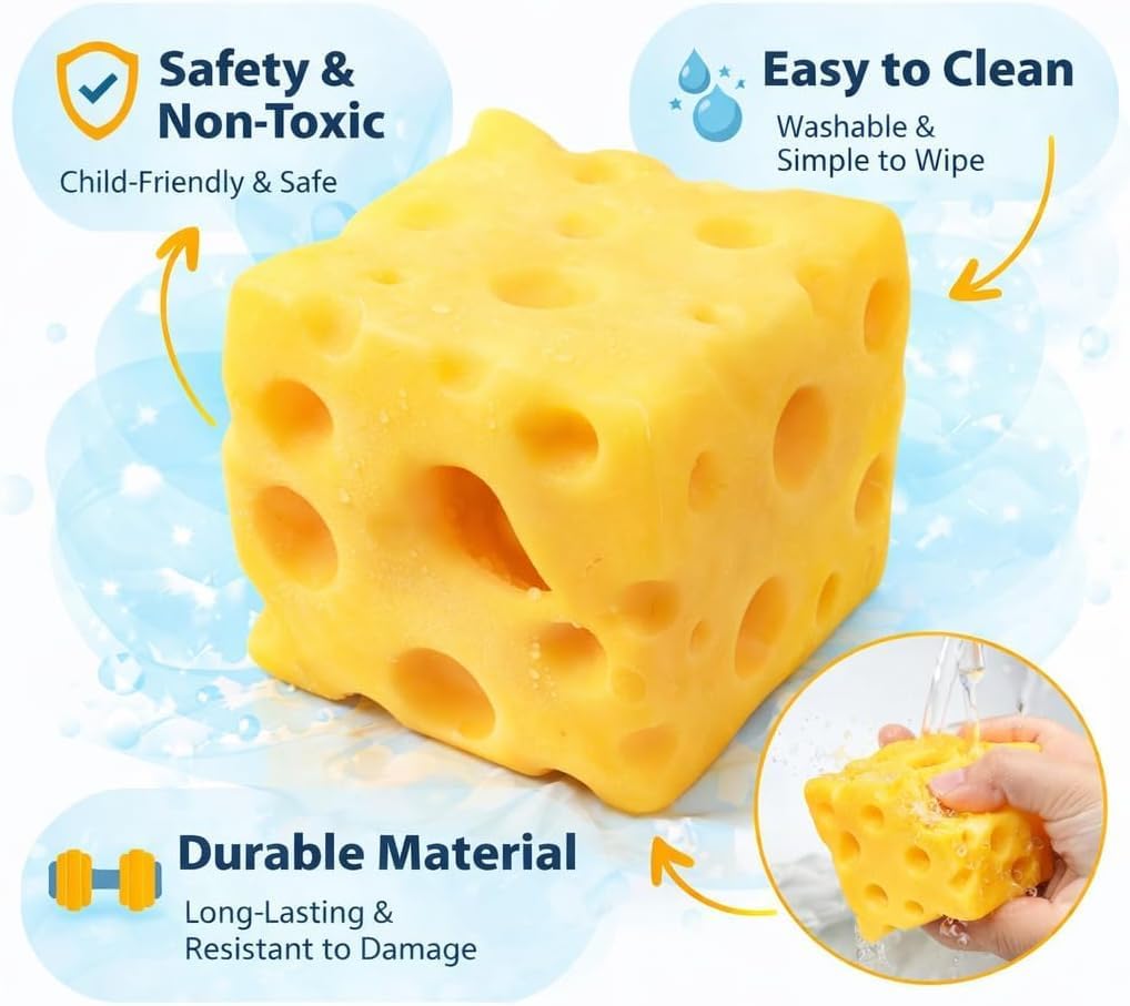 Yellow Cheese Squishy Slow Rising, Squishy Squeeze Cheese Block, Soft Novelty Toy, Stress Balls for Adults Rebounding Sensory Squishys Cheese (2.75in)