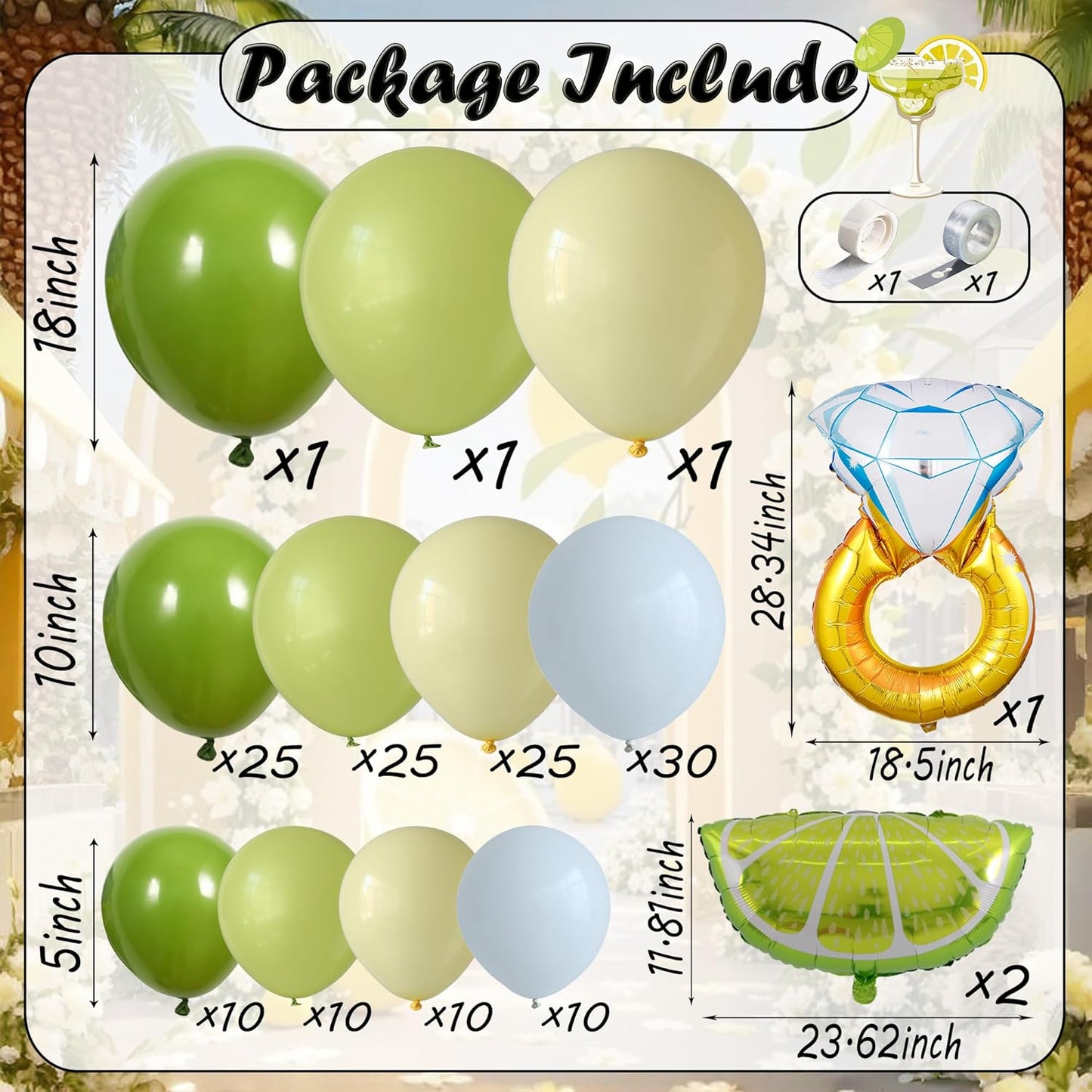 154Pcs Margs and Matrimony Bachelorette Balloon Garland Arch Kit | Dusty Green and Yellow Lemonade Martini Balloons for Bridal Shower Last Single Celebration Wedding Birthday Party Decorations