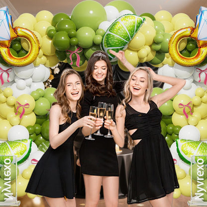 154Pcs Margs and Matrimony Bachelorette Balloon Garland Arch Kit | Dusty Green and Yellow Lemonade Martini Balloons for Bridal Shower Last Single Celebration Wedding Birthday Party Decorations