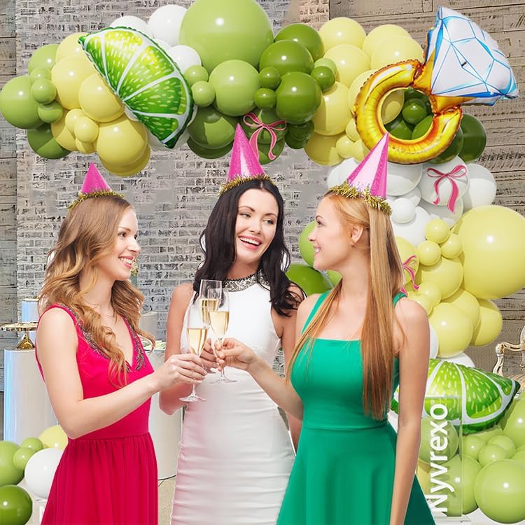154Pcs Margs and Matrimony Bachelorette Balloon Garland Arch Kit | Dusty Green and Yellow Lemonade Martini Balloons for Bridal Shower Last Single Celebration Wedding Birthday Party Decorations