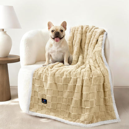 Waterproof Dog Blanket, Reversible Fleece & Sherpa, Couch Cover | Soft plush fluffy, washable, puppy, cat, dog bed, crate, car seat, sofa, throw, furniture protector,Yellow,Medium(57" x 40")