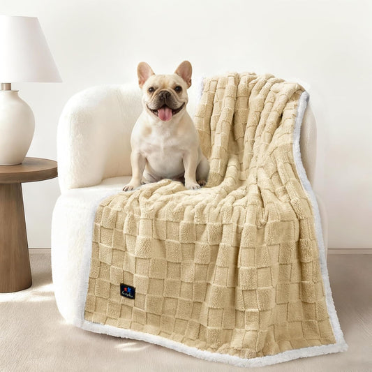Waterproof Dog Blanket, Reversible Fleece & Sherpa, Couch Cover | Soft plush fluffy, washable, puppy, cat, dog bed, crate, car seat, sofa, throw, furniture protector,Yellow,Medium(57" x 40")