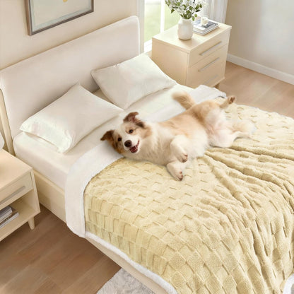 Waterproof Dog Blanket, Reversible Fleece & Sherpa, Couch Cover | Soft plush fluffy, washable, puppy, cat, dog bed, crate, car seat, sofa, throw, furniture protector,Yellow,Medium(57" x 40")