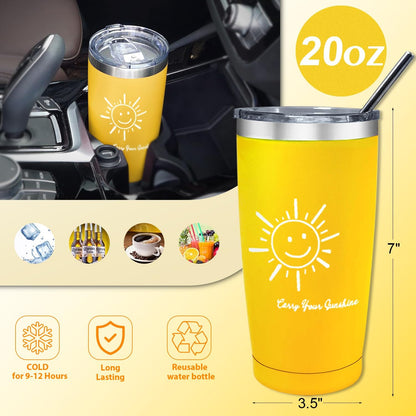 Yellow Get Well Gift Basket for Women – 9pc Sunshine Cheer Up Box | 20oz Tumbler,Socks,keychain, soap, wristband,sleep mask,blank card. Yellow box for sick friend, recovery, or just because.