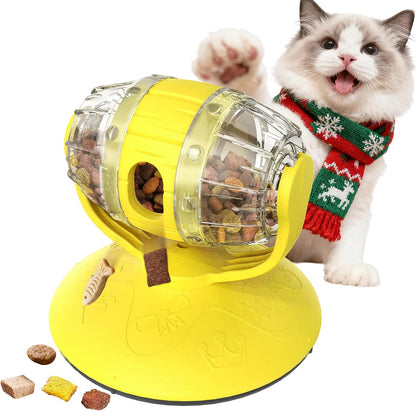 Rotating Interactive Cat Treat Dispenser Toy - Slow Feeder Puzzle for Indoor Cats-Yellow