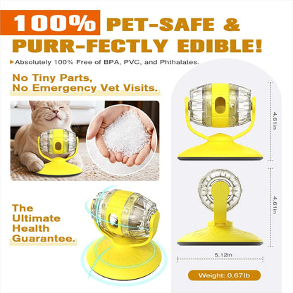 Rotating Interactive Cat Treat Dispenser Toy - Slow Feeder Puzzle for Indoor Cats-Yellow