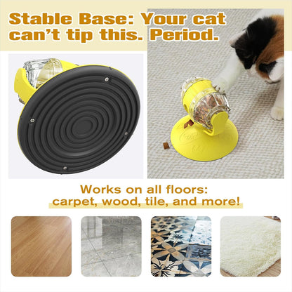 Rotating Interactive Cat Treat Dispenser Toy - Slow Feeder Puzzle for Indoor Cats-Yellow
