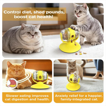 Rotating Interactive Cat Treat Dispenser Toy - Slow Feeder Puzzle for Indoor Cats-Yellow