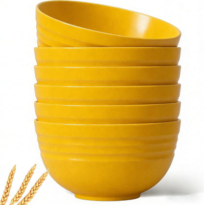 6 Piece Unbreakable Wheat Straw Bowl Set, 26oz/770ml Microwave & Dishwasher Safe Cereal Bowls, BPA-Free Shatterproof Containers for Soup, Salad, Snacks, Rice, Noodles, Kitchen & Dining (Yellow)
