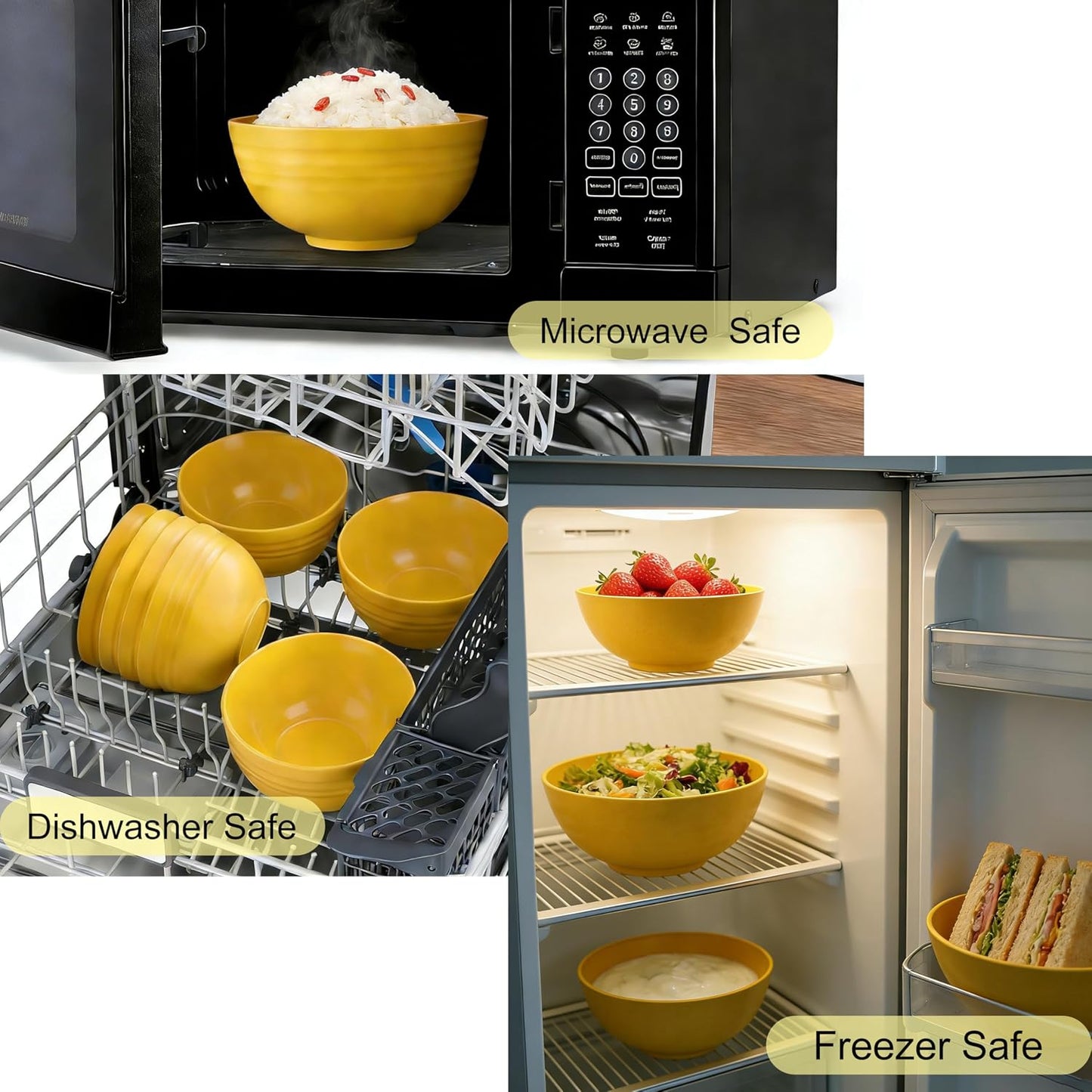 6 Piece Unbreakable Wheat Straw Bowl Set, 26oz/770ml Microwave & Dishwasher Safe Cereal Bowls, BPA-Free Shatterproof Containers for Soup, Salad, Snacks, Rice, Noodles, Kitchen & Dining (Yellow)