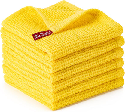 6-Pack Kitchen Dish Cloths, 100% Cotton Waffle Weave, Ultra Soft Absorbent, Quick Drying Dish Towels, 12x12 Inches,Yellow