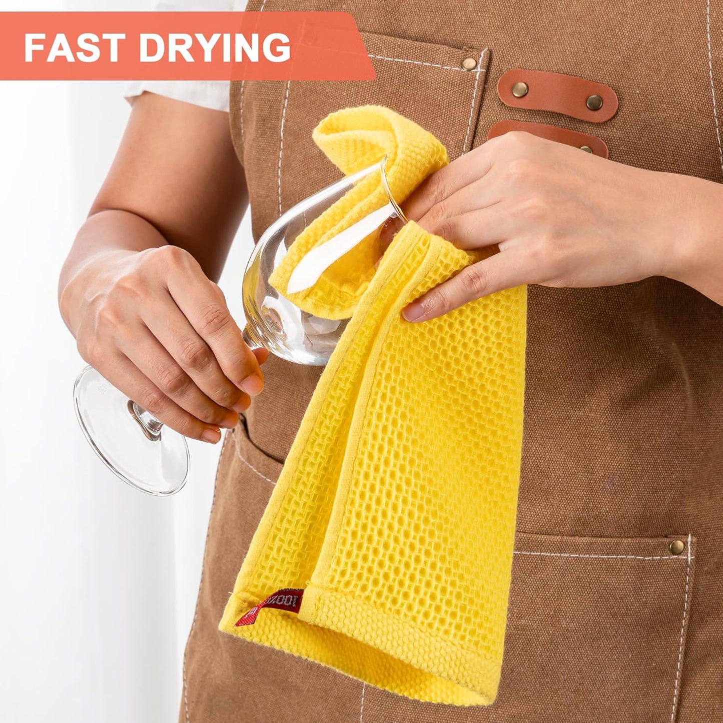 6-Pack Kitchen Dish Cloths, 100% Cotton Waffle Weave, Ultra Soft Absorbent, Quick Drying Dish Towels, 12x12 Inches,Yellow