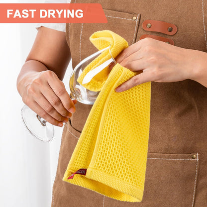 6-Pack Kitchen Dish Cloths, 100% Cotton Waffle Weave, Ultra Soft Absorbent, Quick Drying Dish Towels, 12x12 Inches,Yellow