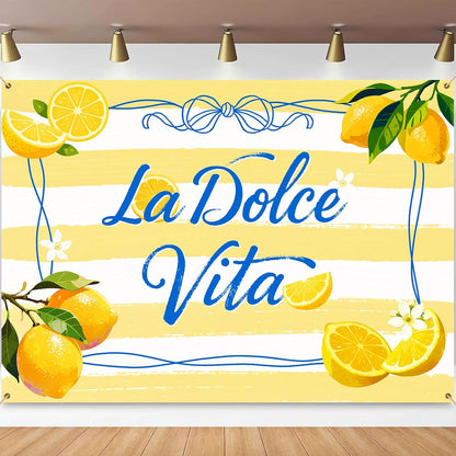 La Dolce Vita Backdrop Italian Bridal Shower Party Decorations Banner Bachelorette Lemon Party Photo Background Girls Birthday Party Supply 7x5ft