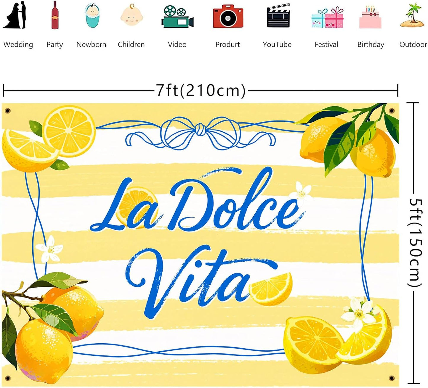 La Dolce Vita Backdrop Italian Bridal Shower Party Decorations Banner Bachelorette Lemon Party Photo Background Girls Birthday Party Supply 7x5ft