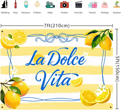 La Dolce Vita Backdrop Italian Bridal Shower Party Decorations Banner Bachelorette Lemon Party Photo Background Girls Birthday Party Supply 7x5ft