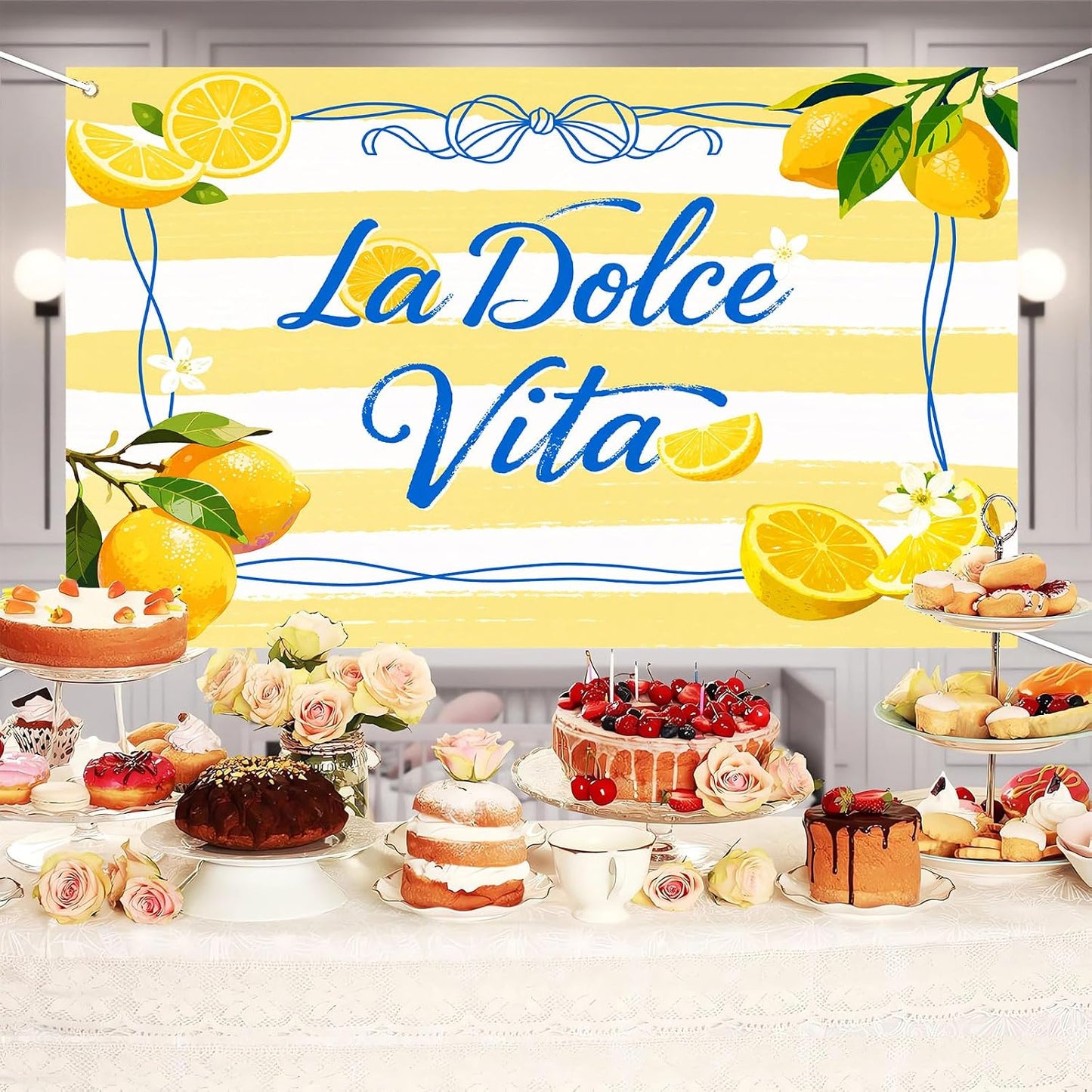 La Dolce Vita Backdrop Italian Bridal Shower Party Decorations Banner Bachelorette Lemon Party Photo Background Girls Birthday Party Supply 7x5ft