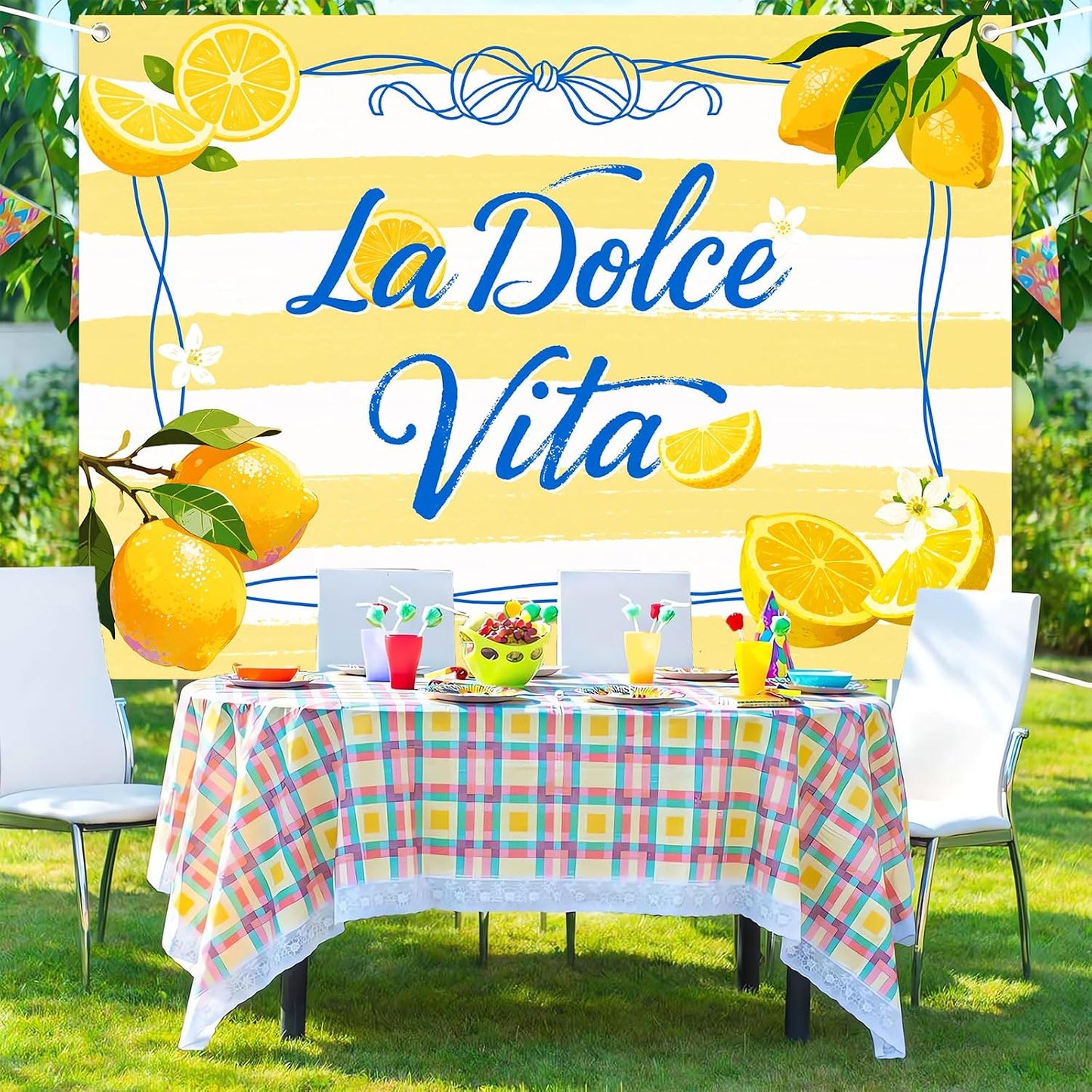 La Dolce Vita Backdrop Italian Bridal Shower Party Decorations Banner Bachelorette Lemon Party Photo Background Girls Birthday Party Supply 7x5ft