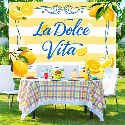 La Dolce Vita Backdrop Italian Bridal Shower Party Decorations Banner Bachelorette Lemon Party Photo Background Girls Birthday Party Supply 7x5ft