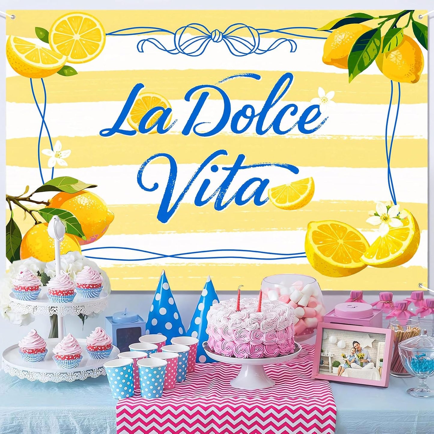 La Dolce Vita Backdrop Italian Bridal Shower Party Decorations Banner Bachelorette Lemon Party Photo Background Girls Birthday Party Supply 7x5ft