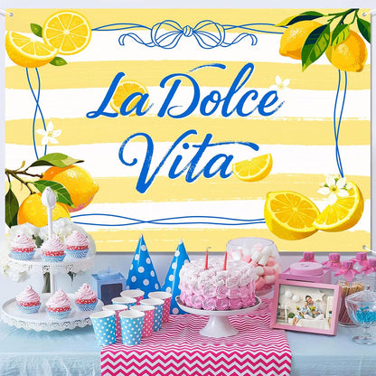 La Dolce Vita Backdrop Italian Bridal Shower Party Decorations Banner Bachelorette Lemon Party Photo Background Girls Birthday Party Supply 7x5ft