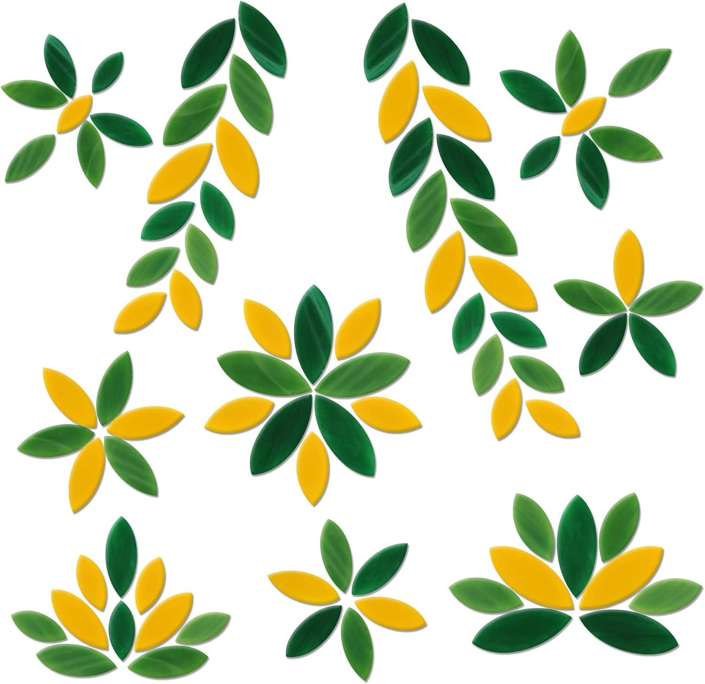 100 Pieces Petal Mosaic Tiles, Hand-Cut Stained Glass Flower Leaves Tiles for Art Craft and Home Decorations (Green & Yellower)