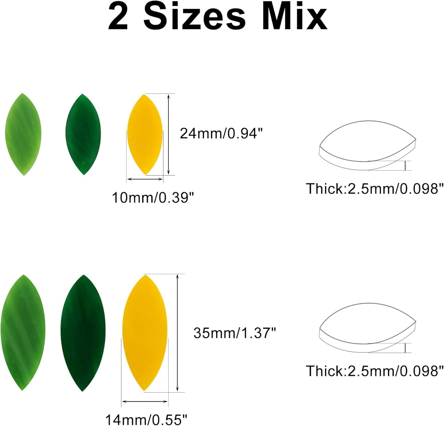 100 Pieces Petal Mosaic Tiles, Hand-Cut Stained Glass Flower Leaves Tiles for Art Craft and Home Decorations (Green & Yellower)