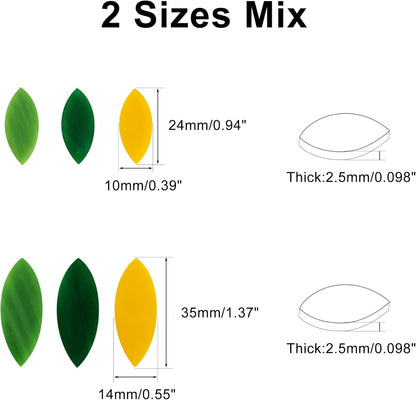 100 Pieces Petal Mosaic Tiles, Hand-Cut Stained Glass Flower Leaves Tiles for Art Craft and Home Decorations (Green & Yellower)