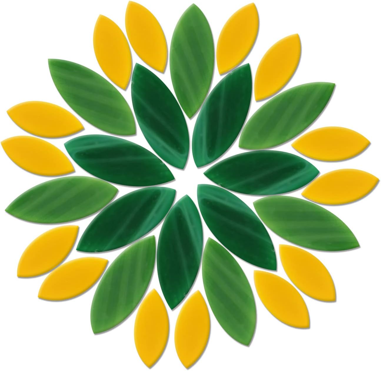 100 Pieces Petal Mosaic Tiles, Hand-Cut Stained Glass Flower Leaves Tiles for Art Craft and Home Decorations (Green & Yellower)