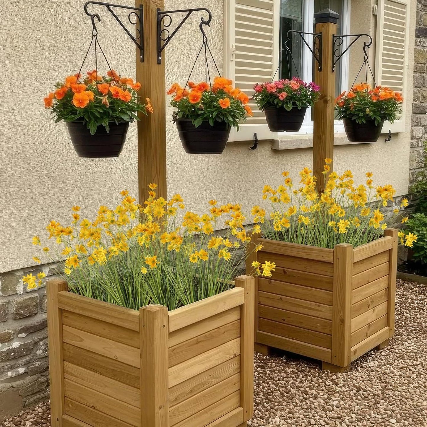 4 Pcs Artificial Plants Onion Grass Outdoor 37" Fake Tall Grass with Daisy Wildflowers Yellow Artificial Wheat Grass Faux Shrubs Bush Greenery Stems for Indoor Garden Outside Office Home Decor