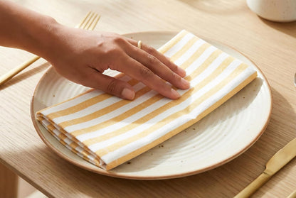Plain Striped Cloth Napkins - Set of 12-100% Cotton - 18 x 18 Inch - Spring Easter Summer and Perfect Everyday Use Dinner Napkin - Golden Yellow White
