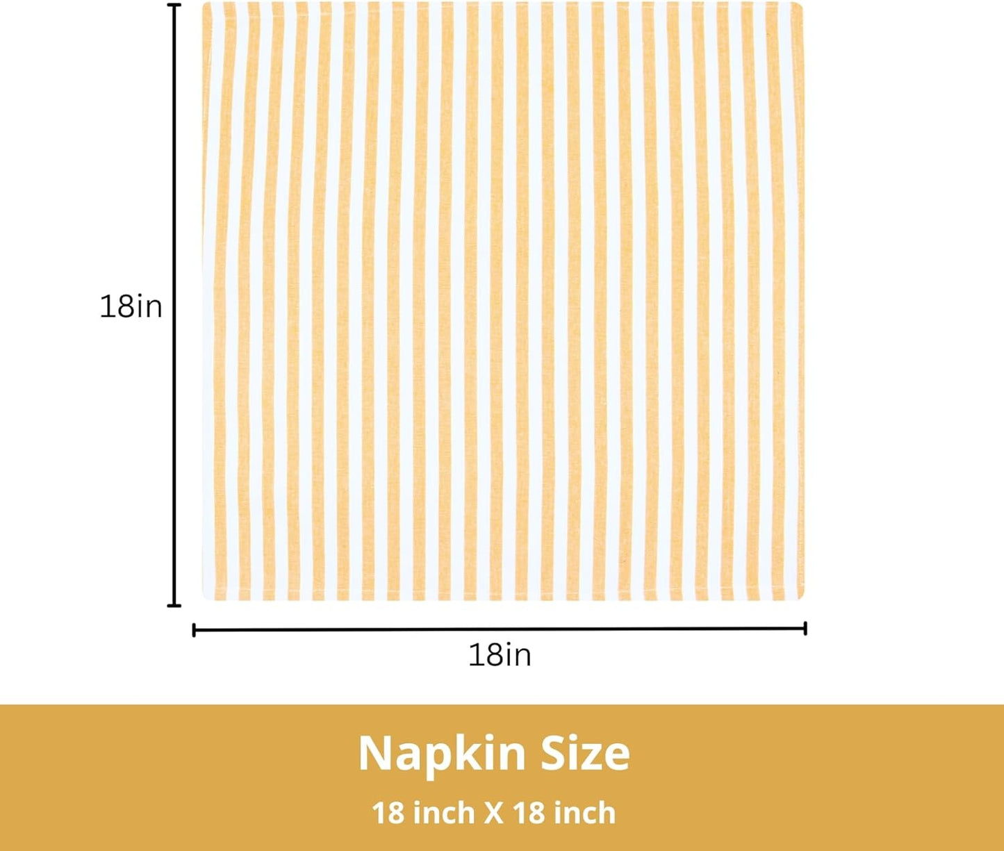 Plain Striped Cloth Napkins - Set of 12-100% Cotton - 18 x 18 Inch - Spring Easter Summer and Perfect Everyday Use Dinner Napkin - Golden Yellow White