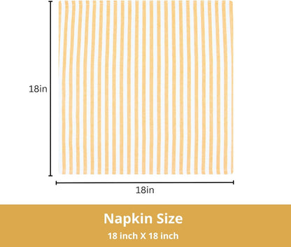 Plain Striped Cloth Napkins - Set of 12-100% Cotton - 18 x 18 Inch - Spring Easter Summer and Perfect Everyday Use Dinner Napkin - Golden Yellow White