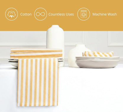 Plain Striped Cloth Napkins - Set of 12-100% Cotton - 18 x 18 Inch - Spring Easter Summer and Perfect Everyday Use Dinner Napkin - Golden Yellow White