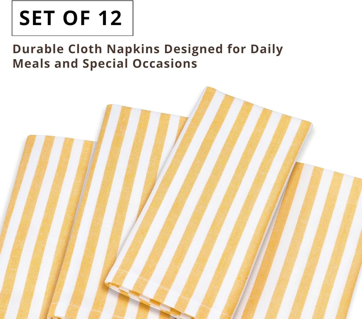 Plain Striped Cloth Napkins - Set of 12-100% Cotton - 18 x 18 Inch - Spring Easter Summer and Perfect Everyday Use Dinner Napkin - Golden Yellow White