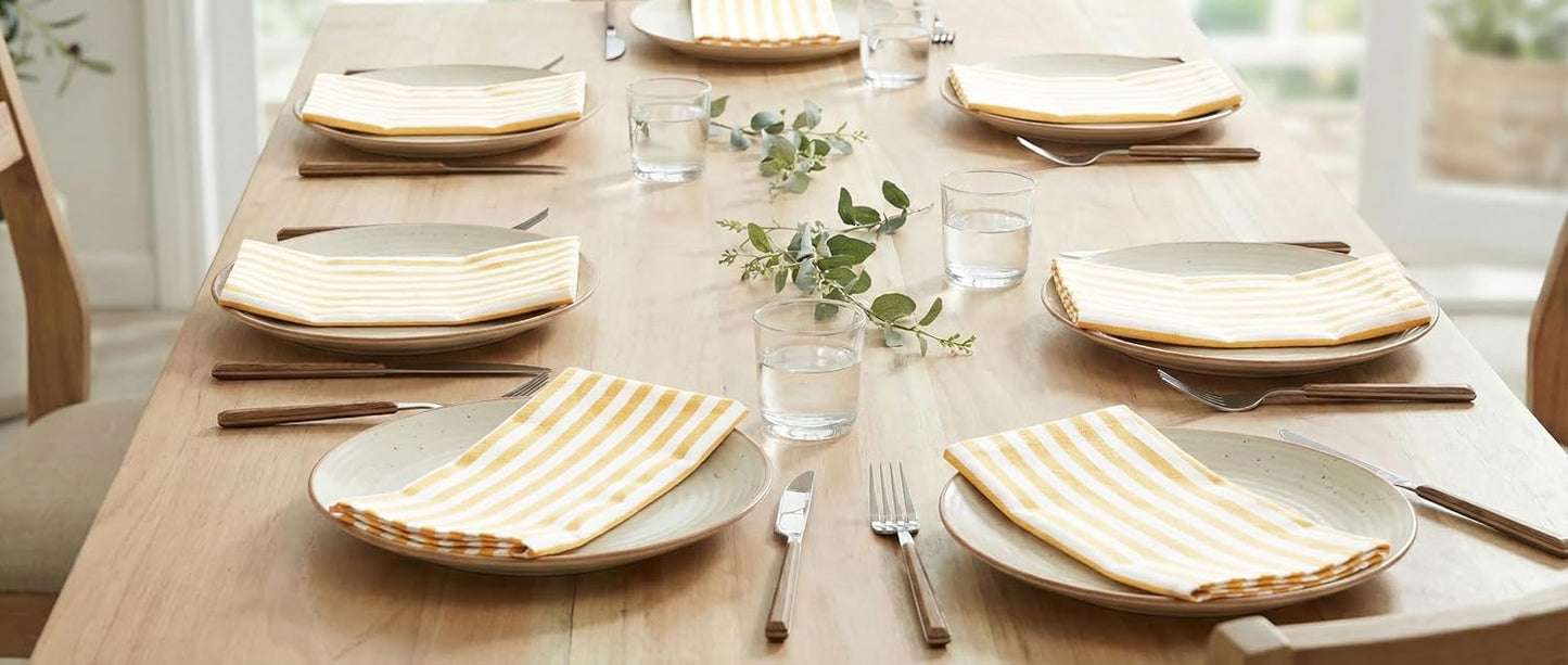 Plain Striped Cloth Napkins - Set of 12-100% Cotton - 18 x 18 Inch - Spring Easter Summer and Perfect Everyday Use Dinner Napkin - Golden Yellow White