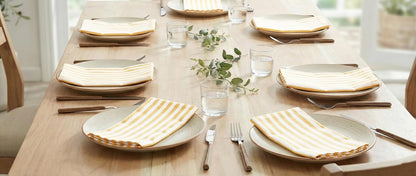 Plain Striped Cloth Napkins - Set of 12-100% Cotton - 18 x 18 Inch - Spring Easter Summer and Perfect Everyday Use Dinner Napkin - Golden Yellow White