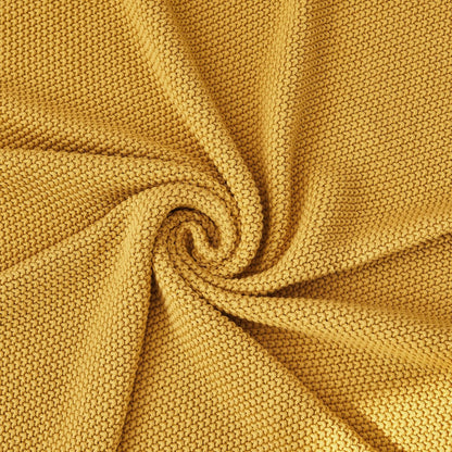 Mustard Yellow Cotton Cable Knit Throw Blanket for Couch Sofa Bed, Home Decorative Lightweight Knitted Blankets with Bonus Laundering Bag, 50“ x 60”, Machine Washable
