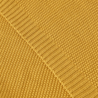 Mustard Yellow Cotton Cable Knit Throw Blanket for Couch Sofa Bed, Home Decorative Lightweight Knitted Blankets with Bonus Laundering Bag, 50“ x 60”, Machine Washable