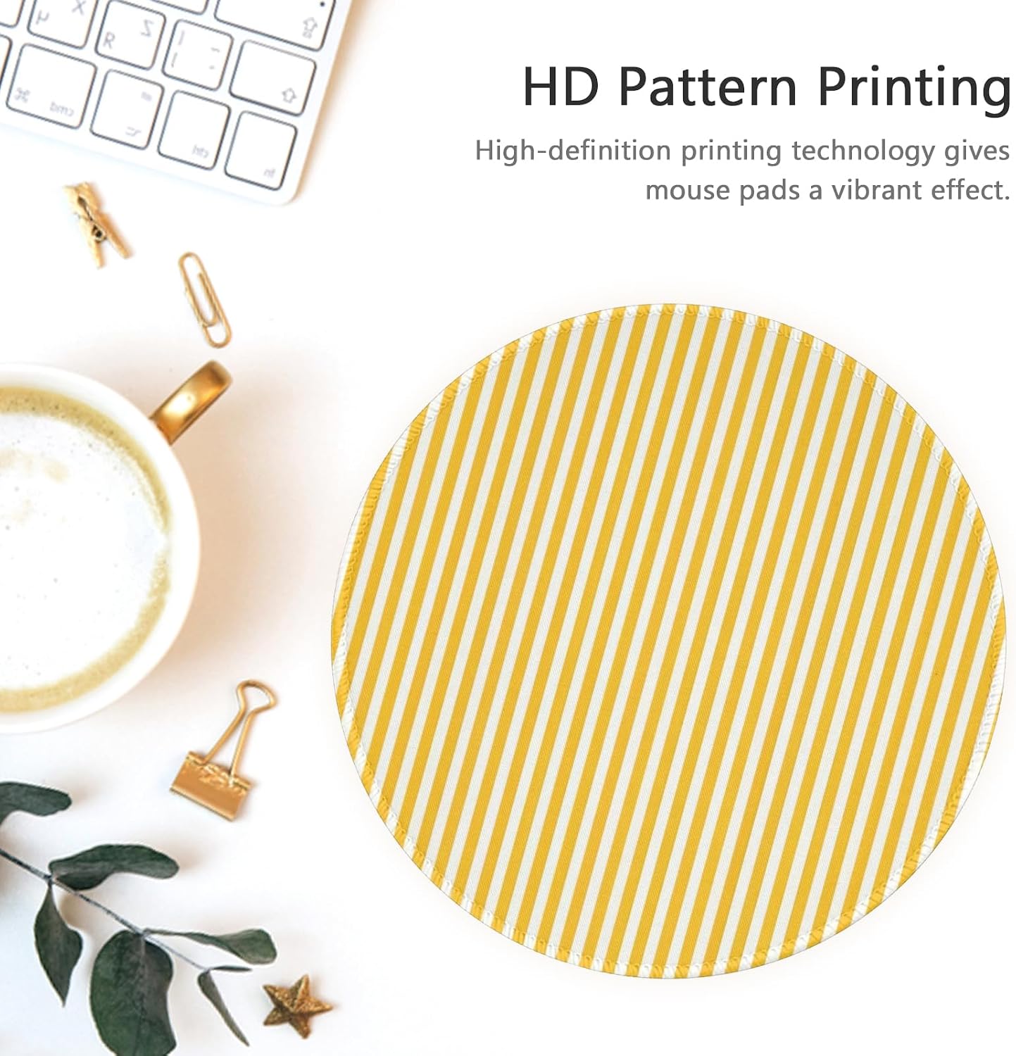 Yellow Mouse Pad Premium Cute Round Striped Mouse Pads for Desk with Non-Slip Rubber Base Small Travel Computer Mouse Pad for Laptop Office Decor Desk Accessories
