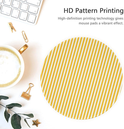 Yellow Mouse Pad Premium Cute Round Striped Mouse Pads for Desk with Non-Slip Rubber Base Small Travel Computer Mouse Pad for Laptop Office Decor Desk Accessories