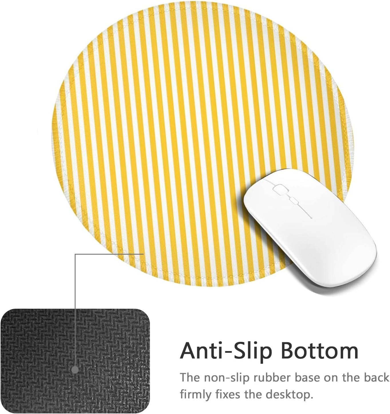 Yellow Mouse Pad Premium Cute Round Striped Mouse Pads for Desk with Non-Slip Rubber Base Small Travel Computer Mouse Pad for Laptop Office Decor Desk Accessories