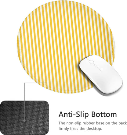 Yellow Mouse Pad Premium Cute Round Striped Mouse Pads for Desk with Non-Slip Rubber Base Small Travel Computer Mouse Pad for Laptop Office Decor Desk Accessories