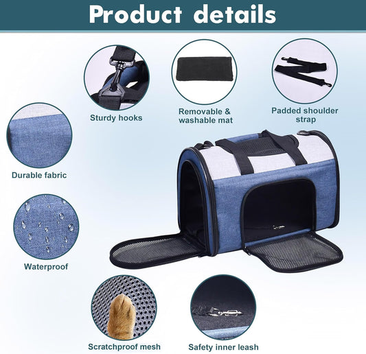 Soft-Sided Kennel Pet Carrier for Small Dogs, Cats, Puppy, Airline Approved Cat Carriers Dog Carrier Collapsible, Travel Handbag & Car Seat