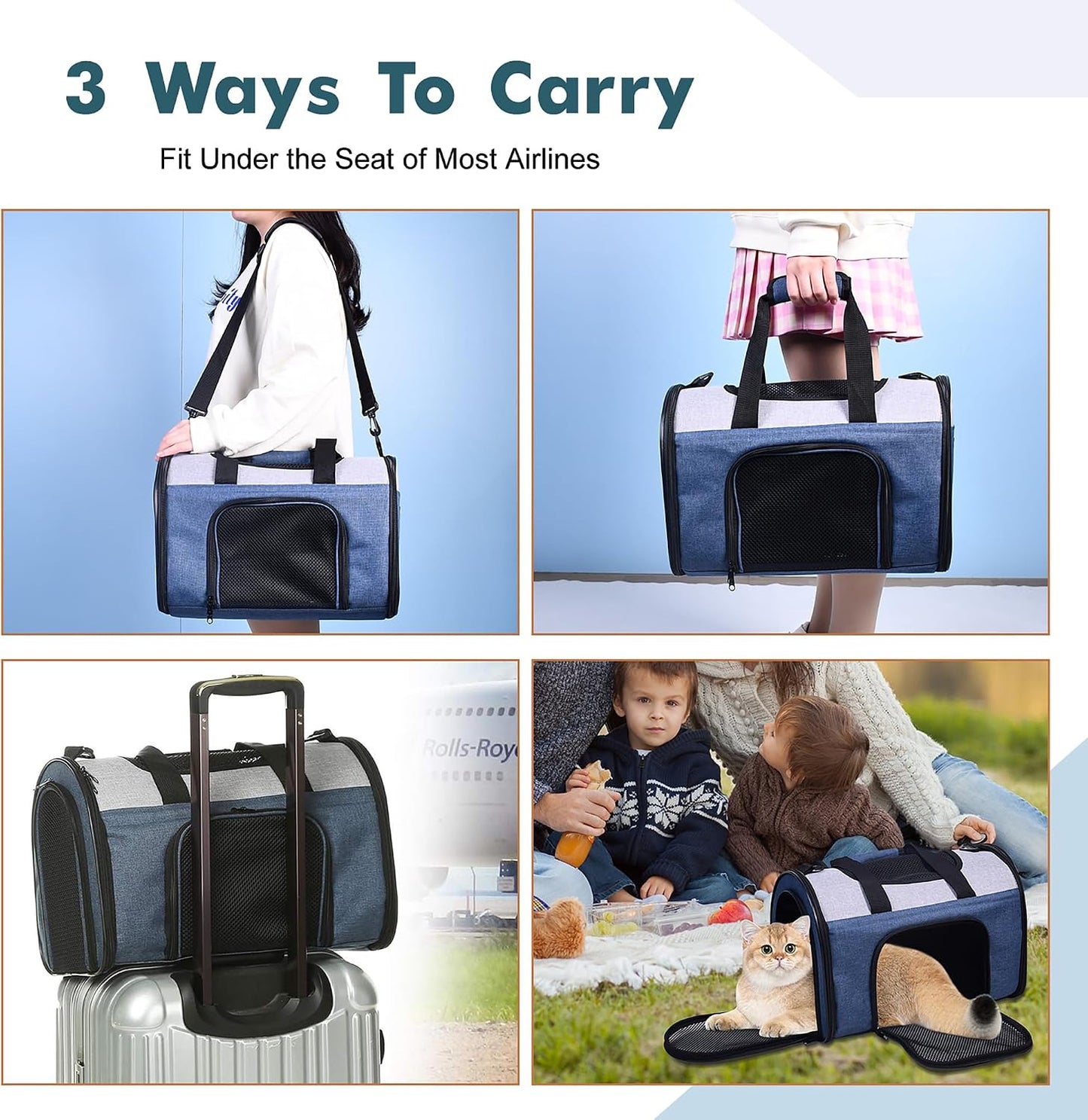 Soft-Sided Kennel Pet Carrier for Small Dogs, Cats, Puppy, Airline Approved Cat Carriers Dog Carrier Collapsible, Travel Handbag & Car Seat
