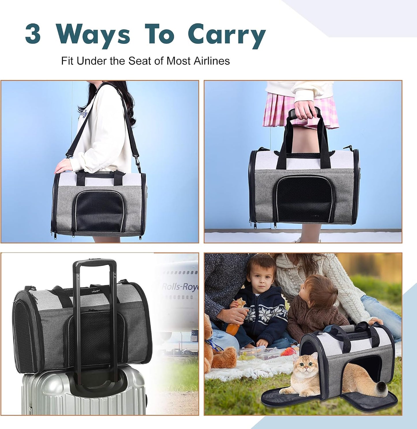Soft-Sided Kennel Pet Carrier for Small Dogs, Cats, Puppy, Airline Approved Cat Carriers Dog Carrier Collapsible, Travel Handbag & Car Seat