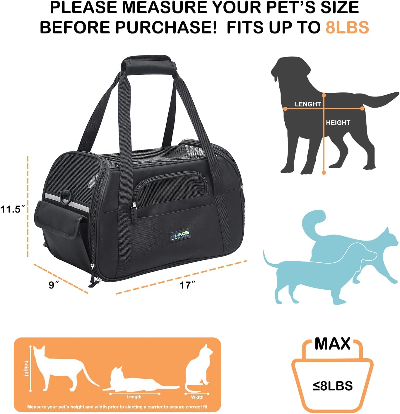 Soft-Sided Kennel Pet Carrier for Small Dogs, Cats, Puppy, Airline Approved Cat Carriers Dog Carrier Collapsible, Travel Handbag & Car Seat