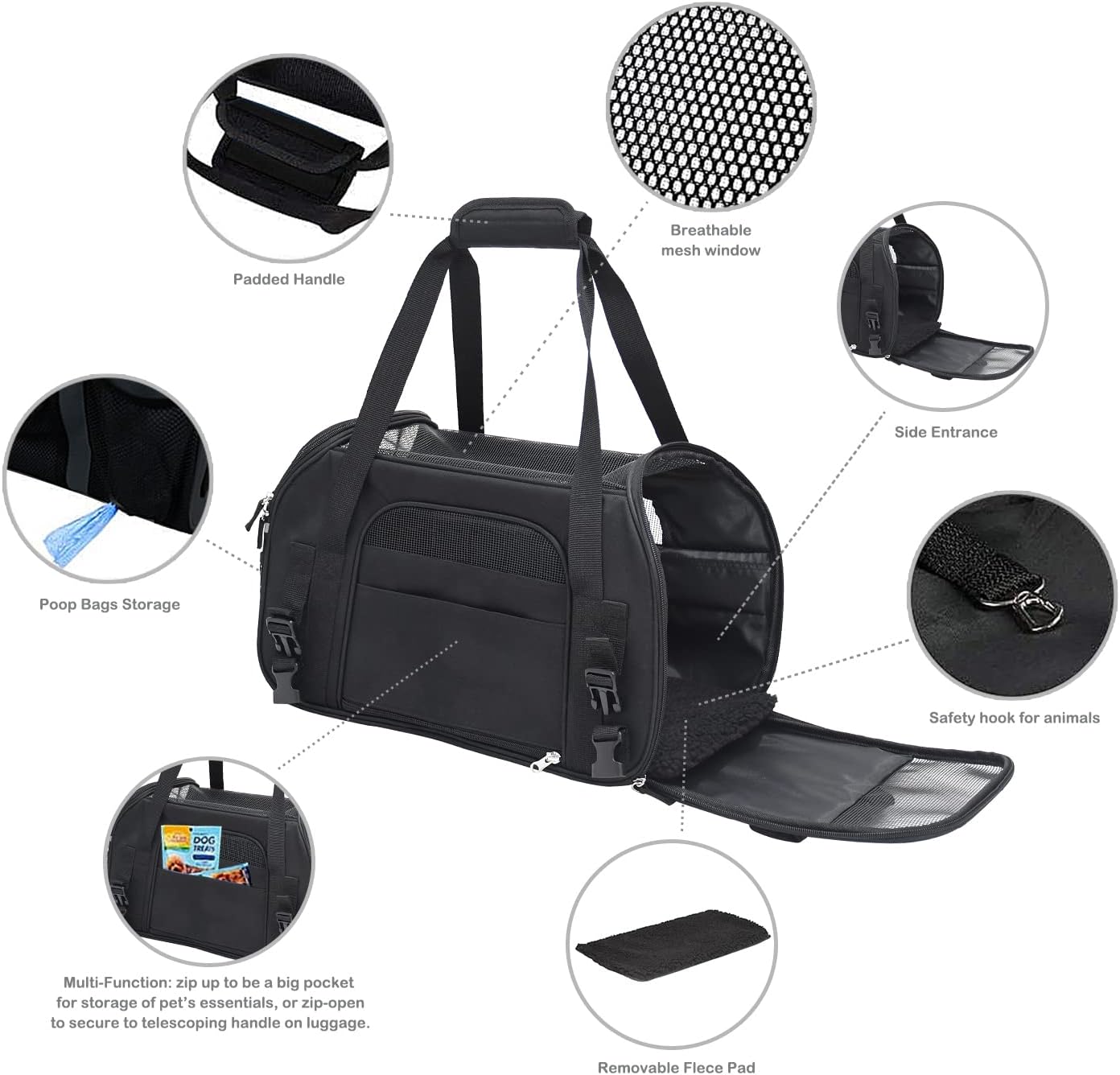 Soft-Sided Kennel Pet Carrier for Small Dogs, Cats, Puppy, Airline Approved Cat Carriers Dog Carrier Collapsible, Travel Handbag & Car Seat