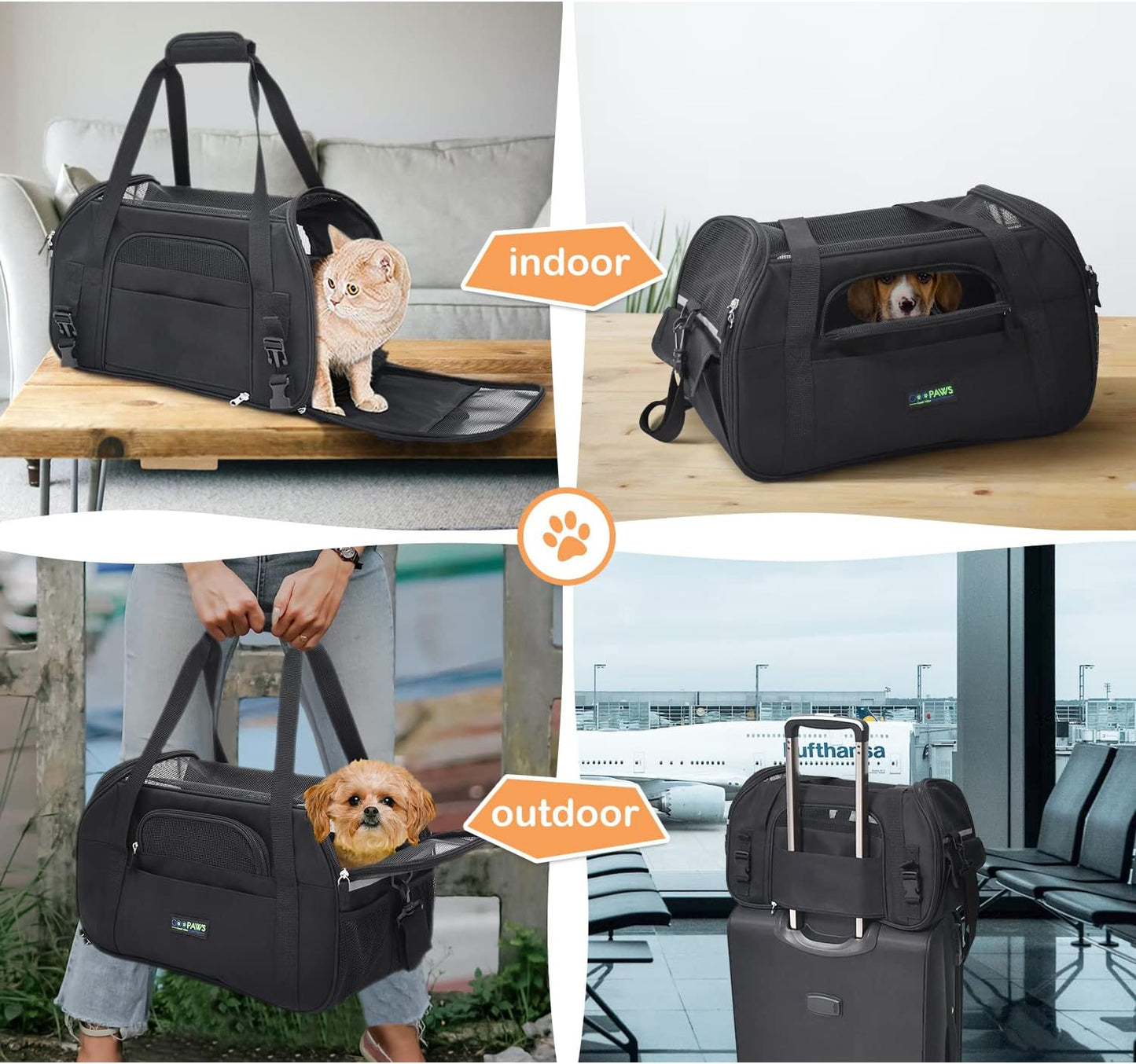 Soft-Sided Kennel Pet Carrier for Small Dogs, Cats, Puppy, Airline Approved Cat Carriers Dog Carrier Collapsible, Travel Handbag & Car Seat