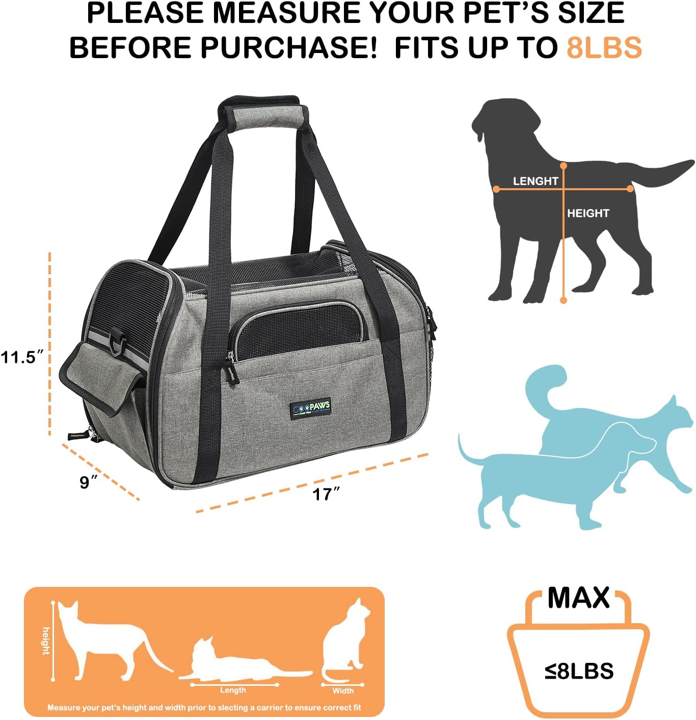 Soft-Sided Kennel Pet Carrier for Small Dogs, Cats, Puppy, Airline Approved Cat Carriers Dog Carrier Collapsible, Travel Handbag & Car Seat